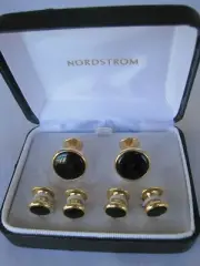 Nordstrom Gold-Tone Onyx Cufflinks & Studs, New Old Stock