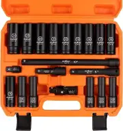 20-Piece 1/2-Inch Drive Impact Socket Set Metric 10-24mm 6-Point Deep Sockets
