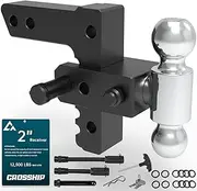 CROSSHIP Adjustable Trailer Hitch - Heavy Duty Aluminum Drop Hitch - Fits 2" Receiver, 6" Drop/Rise, for Truck, SUV, RV(12500 lbs GTW)