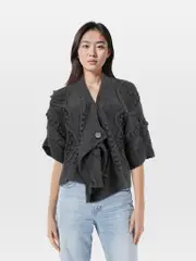 Grey Wool Chunky Cropped Cardigan