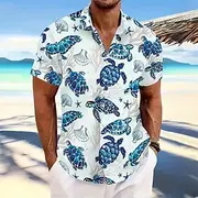 Men's Turtles Sea Creatures Summer Hawaiian Shirt Button Up Shirt Short Sleeve Hawaiian Resort Vacation Holiday Beach Wear Summer Spring Turndown Collared Shir