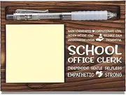 School Office Clerk Appreciation Gifts, Thank You Gift for School Clerk, Secretary Office Staff Appreciation Gifts, Sticky Note Holder Wooden Notepad & Pen Holder 6.5" x 4.7" - FTA252