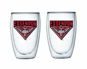 Essendon Bombers AFL Set of 2 Double Wall Glasses Tea Coffee Spirits