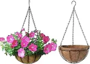 VIYAGOOL 2 PCS 12 Inch Hanging Planter Basket with Chain and Coconut Shell Liner Metal Plant Stand Round Porch Decoration Flower Pot Hanger Garden Decoration Indoor and Outdoor