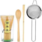 5Pcs Matcha Whisk Set, Japanese Matcha Tea Set, Handmade Bamboo Matcha Whisk Set, Traditional Tea Scoop Deep Scoop Stainless Steel Tea Strainer Clear Whisk Storage Holder for Tea Lovers