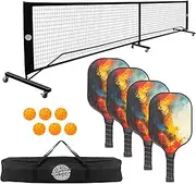 Hacienda Pickleball Set – Includes 4 Fiberglass Paddles, 6 Balls, Portable Net, and Carry Bag – Durable and Lightweight, Ideal for Indoor & Outdoor Play