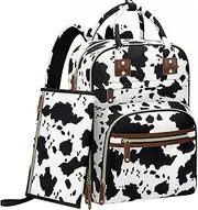 Diaper Bag Backpack Tote for Women Large Capacity, Baby Bag with Insulated Pockets Multifunctional Diaper Bags, Cow Print, 12.20"L x 7.0"W x 16.0"H, With Extra Layer & Changing Pad