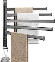Aluminium Alloy Swing Out Towel Hanger - Wall Mounted, Space Saving 5 Arm Towel Rack with 180° Rotation for Bathroom, Kitchen (Black)