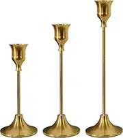 Gold Vintage Candlestick Set of 3, Metallic Tapered Candlesticks for Holiday Decorations, Table and Fireplace Centerpieces, Perfect for Home Decor and Gifts