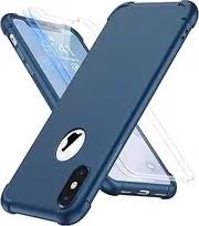 ORETECH Compatible with iPhone X Case iPhone Xs Case with [2 x Tempered Glass Screen Protector] 360°Full Body Shockproof Case Ultra Thin Hard PC Silicone Case Cover for iPhone X/XS 5.8'' - Blue