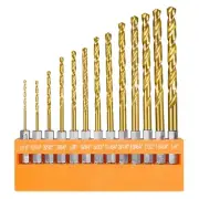 Drill Bit Set 13 Piece Twist Hex Shank Quick Change High Speed Steel Titanium...