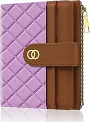 [Aiawoxc] Womens Wallet, RFID Small Wallets for Women, Slim Compact Credit Card Holder, Leather Ladies Purse with Coin Pocket, Z-Purple+Brown