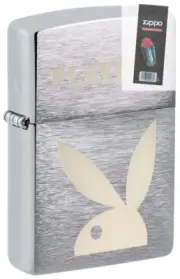 Zippo 49831 Playboy Rabbit Head Logo Brushed Chrome Lighter + FLINT PACK