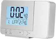 LED Multifunction Projection Digital Alarm Clock Temperature USB Silver for Home Office