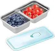 Condiment Containers - Divided Snack Food Storage Containers,Stainless Steel Double Compartment Storage Organizer with Lid, Lunch Box Fruit Platter for Meal Prep