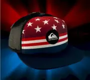 New Quiksilver Bar Fright Stars Red White Blue Mens Trucker Snapback Hat Cap
