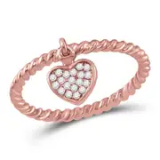 10k Rose Gold Round Diamond Heart Dangle Stackable Band Ring 1/10 Cttw