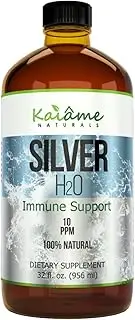 Kaiame Naturals Colloidal Silver, Ionic Silver Solution, 10 PPM, Large 32 oz Glass Bottle, Natural Immune Support Supplement, Safe for Adults, Children, and Pets