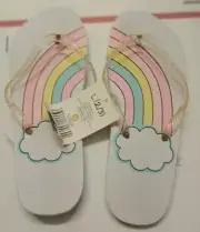 GIRLS FLIP FLOPS LIGHT WHITE W/ RAINBOW DESIGN SZ L 2/3 NWT UE4