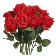 10 Pcs Artificial Flowers Silk Fake Roses Long Stem Faux Rose for 20.4" Red