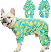 BEAUTYZOO Dog Pajamas for Small to Large Dogs, Soft Fleece Pet Sweater Clothes Warm Puppy Onesie Outfits for Doggie Winter Christmas - Collar Adjustable Dog Pjs Jammies,Green_Yellow Duck XL