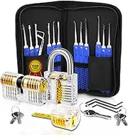 32Pcs Lock Picking Set, Bilibunny Lockpicking Tools with 3 Clear Padlock and Professional Training Locks Tool for Lock Pick Set for Beginners & Locksmith Training, Practice Lock Picks (Blue)