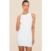 Petite White Gold Strap Detail Slinky Mini Dress, White