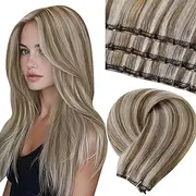 LaaVoo 18 inch 50g Micro Bead Remy Beaded Weft Extensions Human Hair Double Weft Highlight Colorful Light Brown Fading to Platinum Blonde Easy Weft 12" Width (#P8/60)