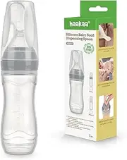 Haakaa Silicone Baby Food Dispensing Spoon Feeder 120ml - Squeeze Spoon Feeder for Infant| Feeding Spoon for Puree,Solid Food,Smoothie - 4m+ Baby Toddler Utensil - Grey