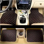 Floor Mats 4 Pieces Leather Car Floor Mats Stylish Durable Protective Fit All Vehicles Interior Accessories Car Foot Anti Slip Mat(Black-Red)