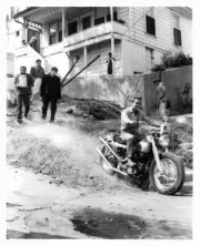 Dennis Hopper on motorcycle members of his gang put scare into loc- Old Photo