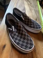 Vans "Classic Slip-On" Sneakers (Black/Pewter Checkerboard) 5.5 M 7.0 W Shoes