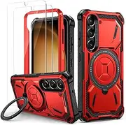 Lanhiem for iPhone SE Case 2020/2022, for iPhone 8/7 Case with 2 Pieces Tempered Glass, 360° Ring Stand Protective Case, Military Shockproof Mobile Phone Case for iPhone SE 2020/SE 2022/8/7 Case, Red