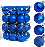 Christmas Baubles,4CM /1.57inch Christmas Ball Ornaments,24pcs Christmas Baubles Shatterproof Christmas Tree Balls Decoration for Xmas Halloween Decor DIY Handcraft Ornaments (Blue)