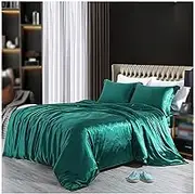 King Size Sheets Set Silk Sheets Quilt Cover Set Bedding Set Suitable for Home Bedrooms and Hotels with Comforter, Sheets, Pillowcases(Green,200x230cm 4pcs)