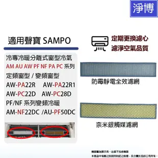 適用聲寶SAMPO冷專冷暖分離式窗型冷氣/空調AM AU AW PF NF PA PC系列替換用HEPA防霉空氣濾網濾心