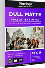 Dull 80lb Text Digital Low Gloss Paper, Double Sided C2S, Coated, Perfect for Color Laser Printing, Design Proposals, Flyers, Brochures | Matte Finish | 12" x 18" | 100 Sheets