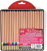 Koh-I-Noor Tri-Tone Multi-Colored Pencil Set, 24 Assorted Colors in Tin and Blister-Carded (FA33TIN24BC)