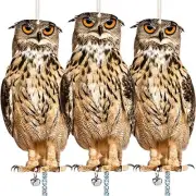 Owl to Keep Birds Away, 3 Pack Bird Scare Owl Fake Owl, Reflective Brown 3pcs