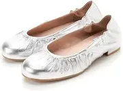 LANVIN en Bleu(ランバン オン ブルー) Lanvin on Blue 2852 Women's Ballet Shoes, Ruched Ballet Shoes 2852, Silver, 22.5 cm