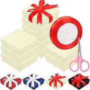 Rustark 12Pcs 9x9x3cm / 3.5x3.5x1 Inch Brown Cardboard Jewelry Gift Boxes with Stain Ribbon and Scissor, Small Gift Box with Lid for Necklaces, Rings, Bracelets, Earrings, Pendant, Jewelry