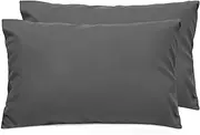 LINENOVA 2 Pack Queen Pillow Cases, 1200TC Brushed Microfiber Super Soft Pillowcases with Envelope Closure, Wrinkle, Fade and Stain Resistant Pillow Covers, 51x76cm - Dark Grey