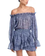 Aqua Metallic Print Off Shoulder Boho Top - Exclusive