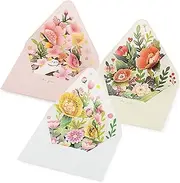 3pcs Pop Up Greeting Card, GeeRic 3D Proposal Card Popup Anniversary Love Card Romantic Valentine's Day Greeting Card with Envelope Wedding Invitation Card Flowers Paper Card for Mother's Day Lovers