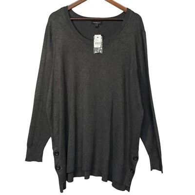 Lane Bryant Women Tunic Top Size 22/24 Gray Pullover Rayon Long Sleeve Crew Neck