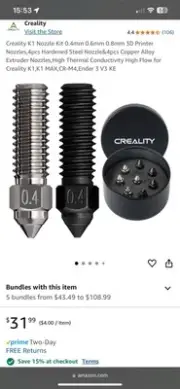 Creality K1 Nozzle Kit 0.4mm 0.6mm 0.8mm 3D Printer Nozzles,4pcs Hardened Ste...