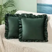 Pack of 2 Velvet Throw Pillow Covers with Ruffle, for Couch Sofa Living Room Decor(Inserts + Pillow Covers)- Dark Green