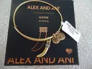 Authentic Alex and Ani HORN Russian Gold Charm Bangle New W/ Tag Card & Box