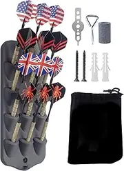 Extguds Dart Holder Wall Mount, Dart Display Rack,Dart Stand Displays 12 Steel/Soft Tip Darts,with Storage Bag,Screws, Expansion Tube,Screwdriver, Dart Sharpener and Dart Wrench