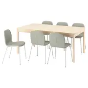 RÖNNINGE / KARLPETTER table and 6 chairs, birch/Gunnared light green white, 180/235 cm